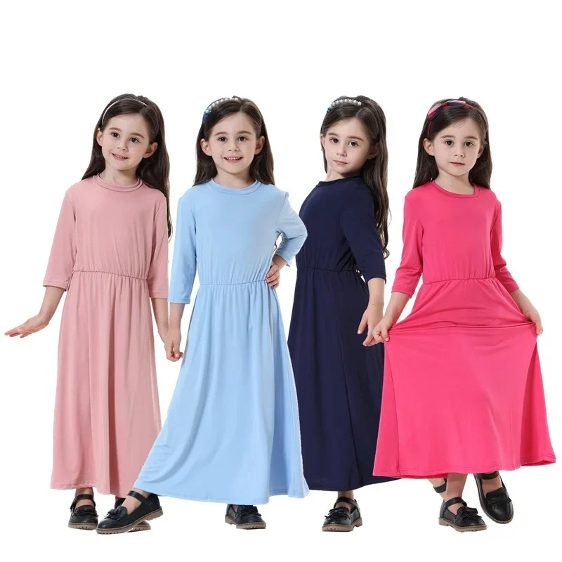Monochrome Abayas for Girls, Dubai Caftan Marocain, Islam Ramadan and Eid, Cute Women's Clothing, Muslim Female Abaya Dress,