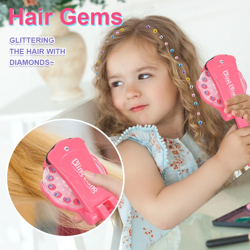 Gems Kit Hair Gems Machine Princess Girls Make Up Toy Set DIY Crystal Rhinestone Sticker Hair Decoration 360