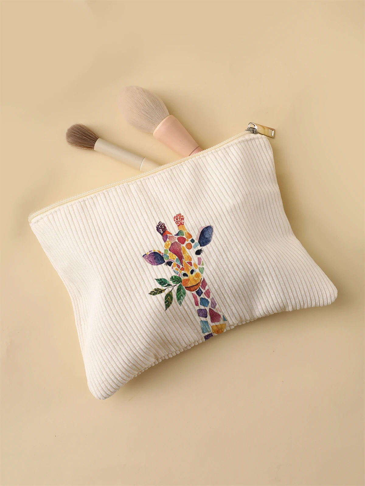 Women's Corduroy Travel Cosmetic Bag Portable Large Capacity Makeup Storage Organizer Zipper Clutch Purse Make up Bag