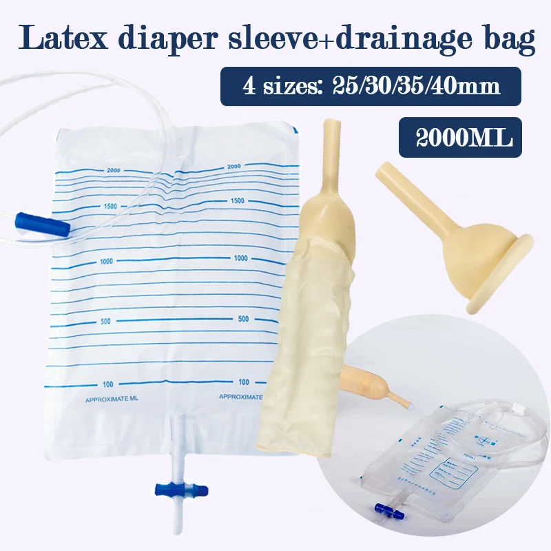 Latex Cover and 2000Ml Catheter Urine Bag With Anti-Reflux Valve and Simple Drainage Switch For Home Hospital Drainage Bag urine collection bag