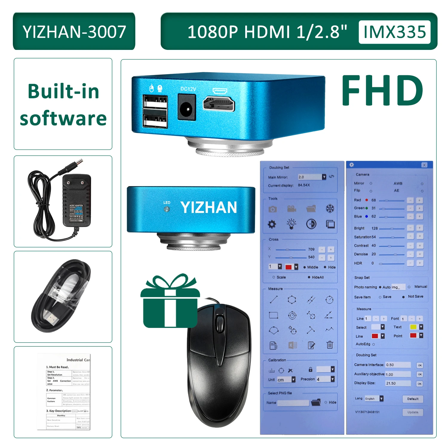 YIZHAN 60MP 48MP 4K USB HDMI VGA Digital Video Monocular Microscope Camera Continus Zoom 180X 215x Soldering Phone Repair Tools