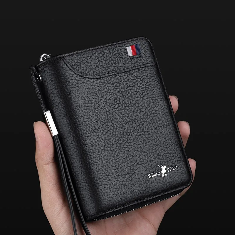 WILLIAMPOLO Men Credit Card Holders Luxury Brand Real Leather Card Wallet Fashion Zipper Design Id Holder Card Bag Cow Leather