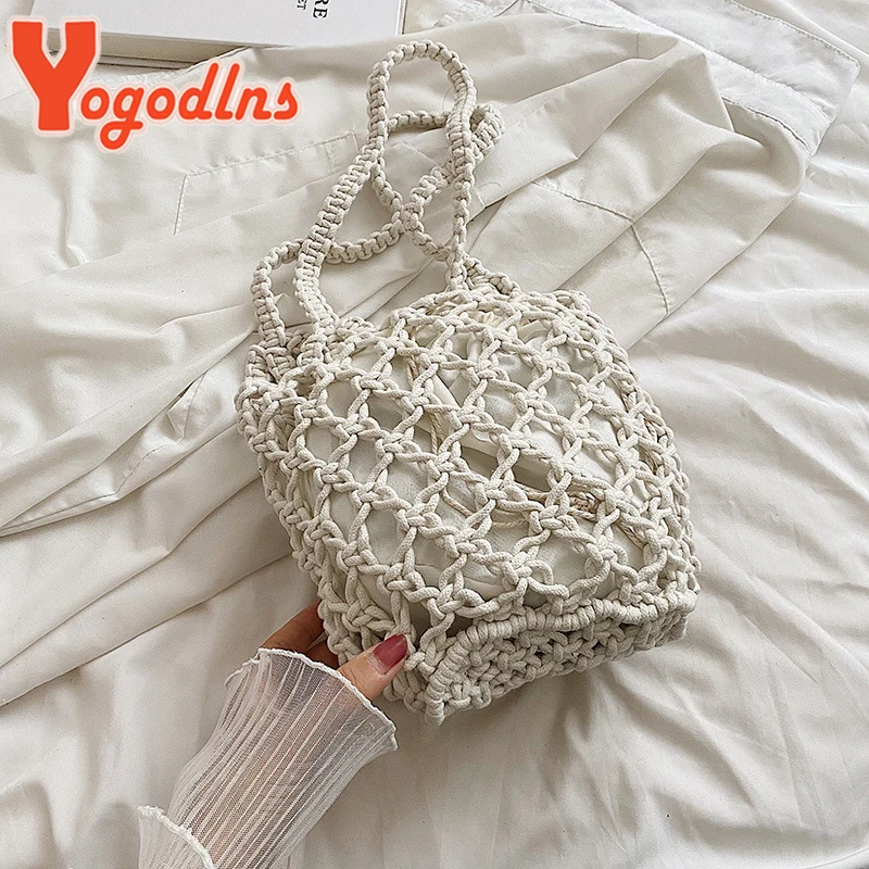 Drawstring Women's Straw Bucket Bag Summer Woven Shoulder Bags Purse Beach Handbag Straw Handbags Casual Crossbody Bag