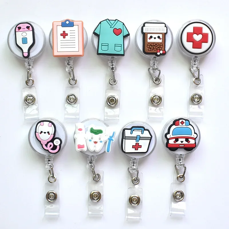 Badge Holder Keychain 1 Piece Silicone Retractable Hospital Nurse Cute Cartoon ID Card Holder