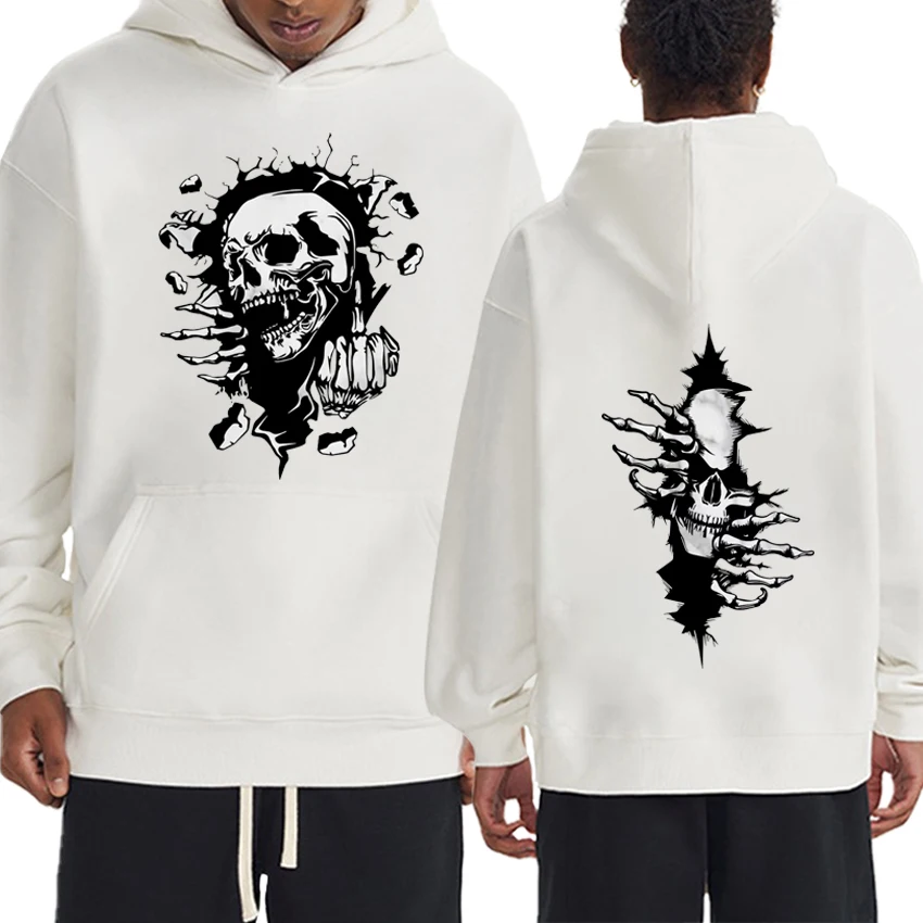 

High Quality Skull print Hoodie New Unisex rap Hip Hop oversized Fleece Long sleeve streetwear Men Women vintage Sweatshirt Tops