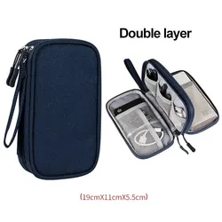Compact Waterproof Travel Cable Organizer Pouch with Double Layers (Blue Double layer)