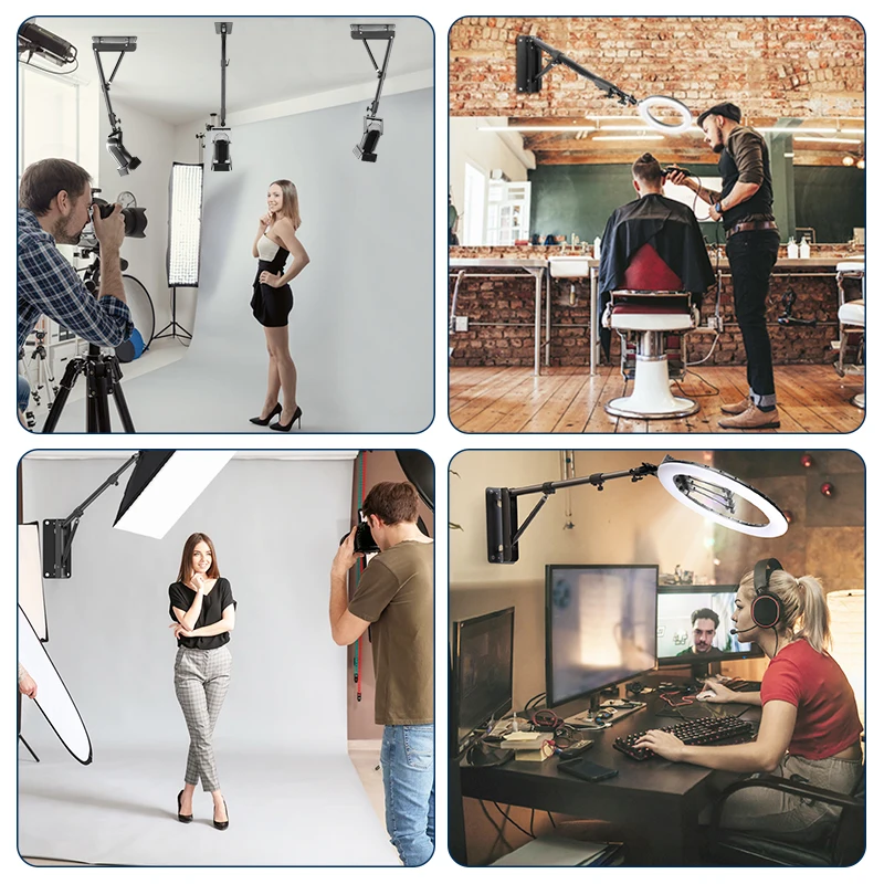 22" LED Ring Light, With 54"/69"Wall Mount Triangle Boom Arm Wireless Remote, Adjustable 3000-6500k Color Temperature Light Kit 2