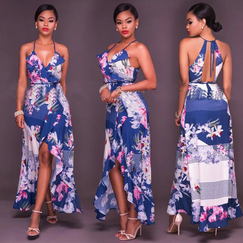 

2023 European and American Spring and Summer New Women's Sleeveless Strap Dress Dress Split Long Dress