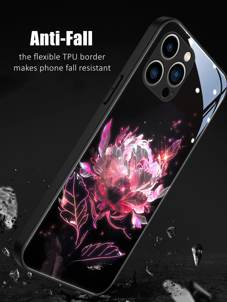 Peony Flower LED Light Glowing Luminous Phone Case Birthday Gift for Samsung S24 S22 S23 Note 10 20 A14 A54 A73 Plus Ultra