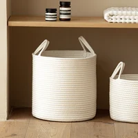 Solid White Home Organization And Storage Baby Children Toy Storage Baskets Cotton Rope Woven Laundry Basket Sundries Organizer 4