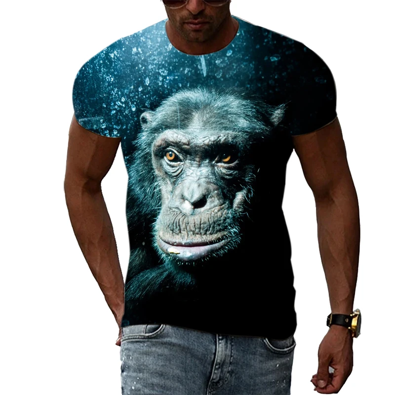 

Summer Funny Hip Hop Monkey Casual Fashion Alternative Men's T-shirt 3D Printing Trend Personality Classic Round Neck Loose Top