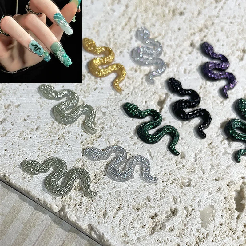 30pcs Colorful Retro Snake Nail Charms 3d Resin Nail Art Accessories 4