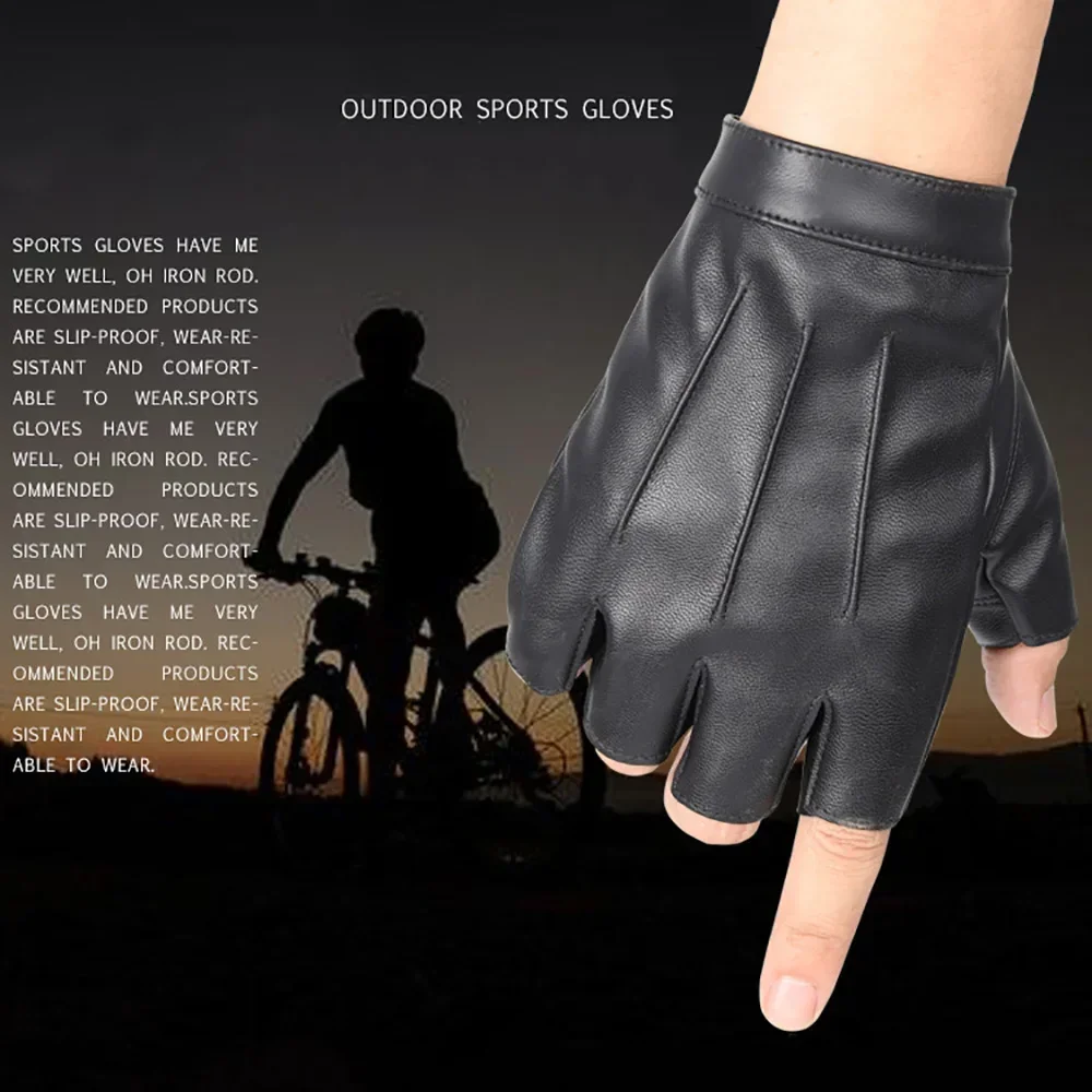1 Pair Fingerless Cycling Gloves PU Leather Gloves Outdoor Sport Faux with Anti-slip Layer Glove for Driving Motorcyle 6