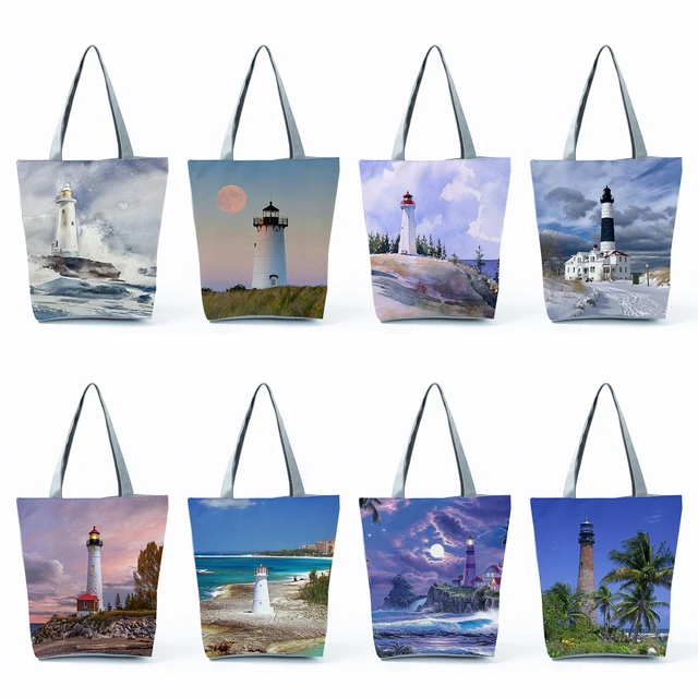 Lighthouse Print Handbags Female Beach Travel Large Capacity Reusable  Shopping Bags Women Casual Outdoor Storage Shoulder Bags - AliExpress