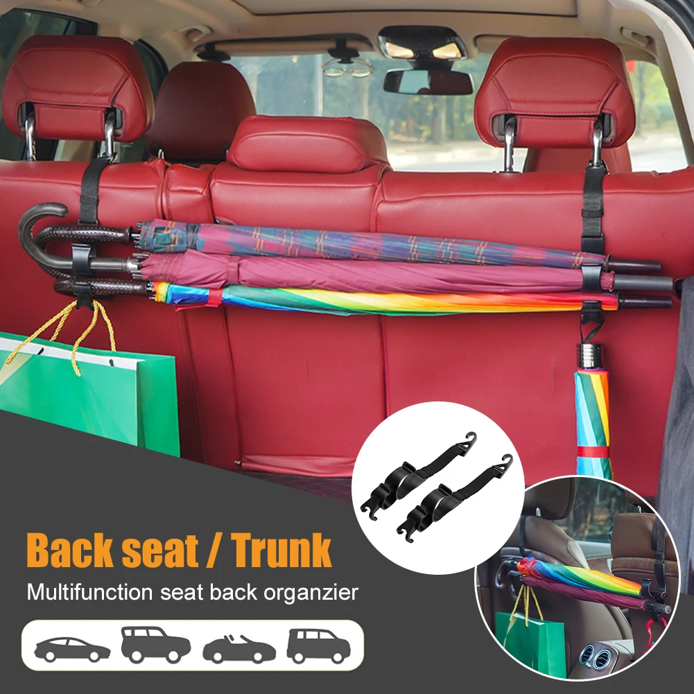 

New 2Pcs Car Back Seat Hook Multi-function Rear Seat Headrest Hanging Hook Umbrella Holder Seat Back Storage Interior Organizer