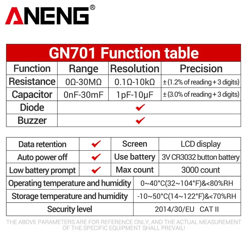 ANENG GN701 Ʈ SMD ׽, 3000 īƮ Ƽ, ޴ ġ ׽Ʈ,  ĿнϽ Ӽ ̿ ׽Ʈ 跮 