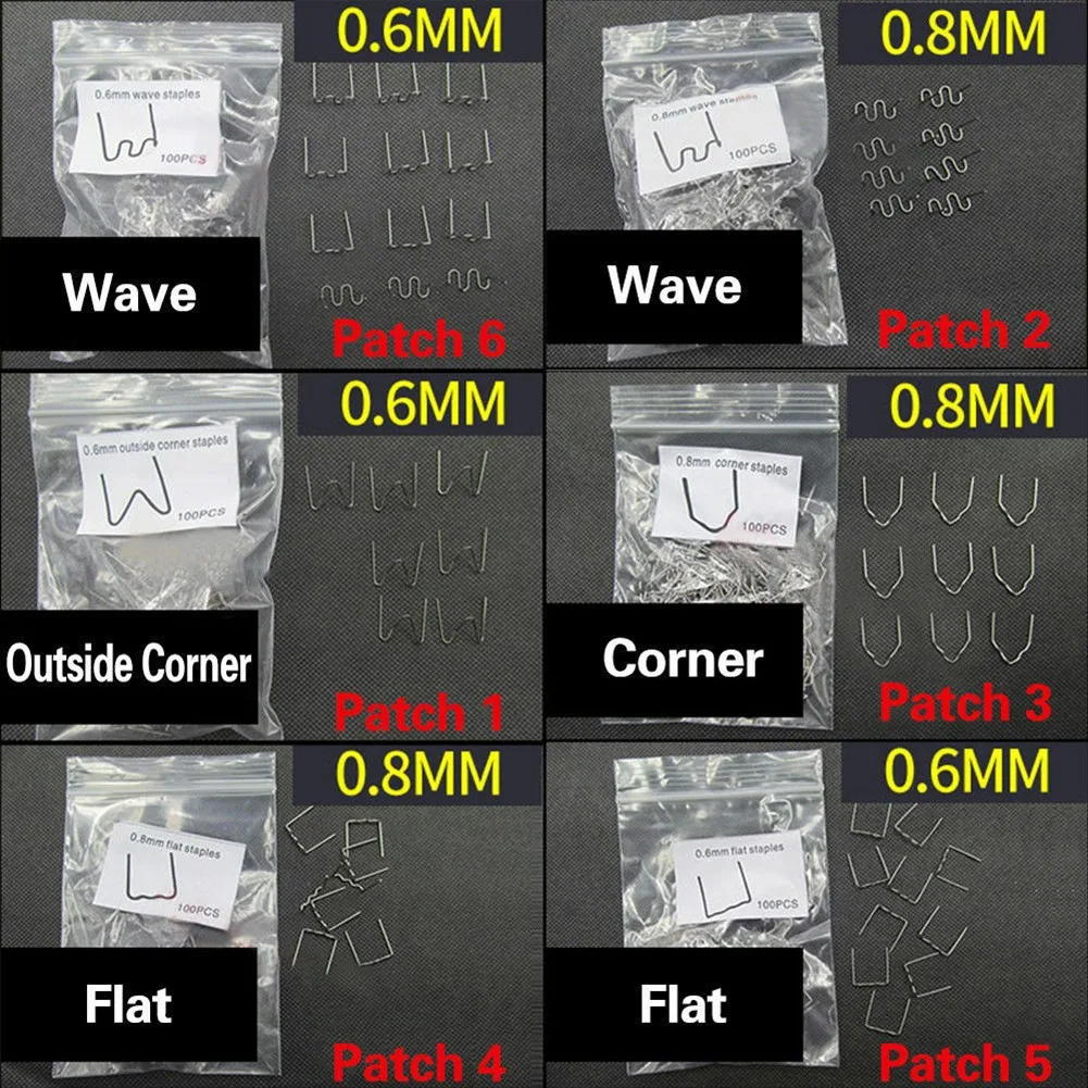 Welding Nail Gun Nails 100pc Hot Stapler Staples 0.8/0.6mm For Plastic Welder Hot Welding Machine Bumper Car Repair Kit