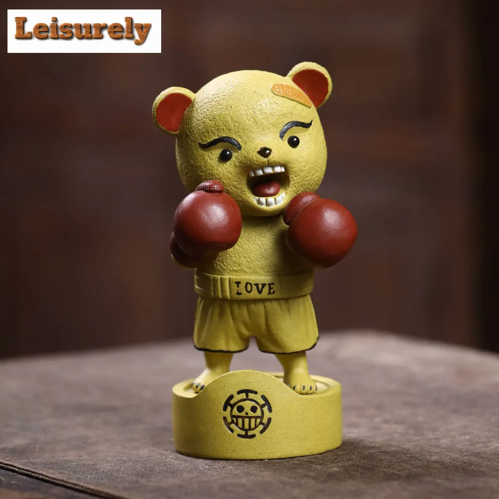 Yixing Zisha Boxing Bear Tea Pet Handmade Fish Tank Landscaping Tea Figurine Play Toys Tea Statue Ornaments Workmanship Supplies
