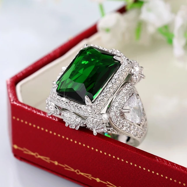Mens Modern 14K White Gold 3.0 Carat Emerald Cut Emerald Aztec Wedding Ring  G1294-14KWGEM | Art Masters Jewelry