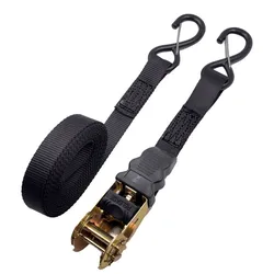 Durable Heavy - Duty Black Ratchet Tie Down Straps with Rust - Proof Polyester and Precise Stitching (Black - 2M)