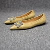 2023 Spring and Autumn New Fashion Shallow Mouth Rhinestone Square Buckle Pointed Versatile Women's Flat Bottom Casual Shoes 3