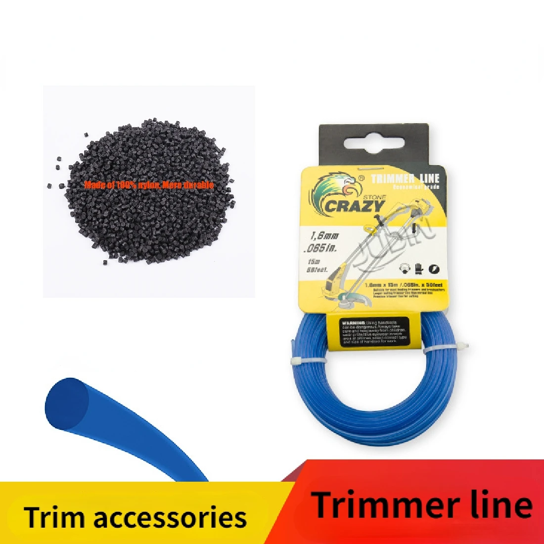 15m Round String Trimmer line of 1.3mm/1.6mm/2.0mm Diameter Nylon Grass  line Fits Most Trimmer Garden Tool Accessories Types