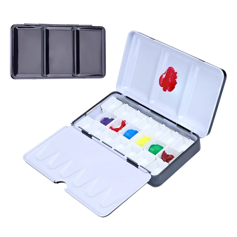 Empty Watercolor Palette with 20 Half Pans Fold-Out Palette, Metal Tin Box for Watercolor Acrylic Oil DIY Travel (Small)