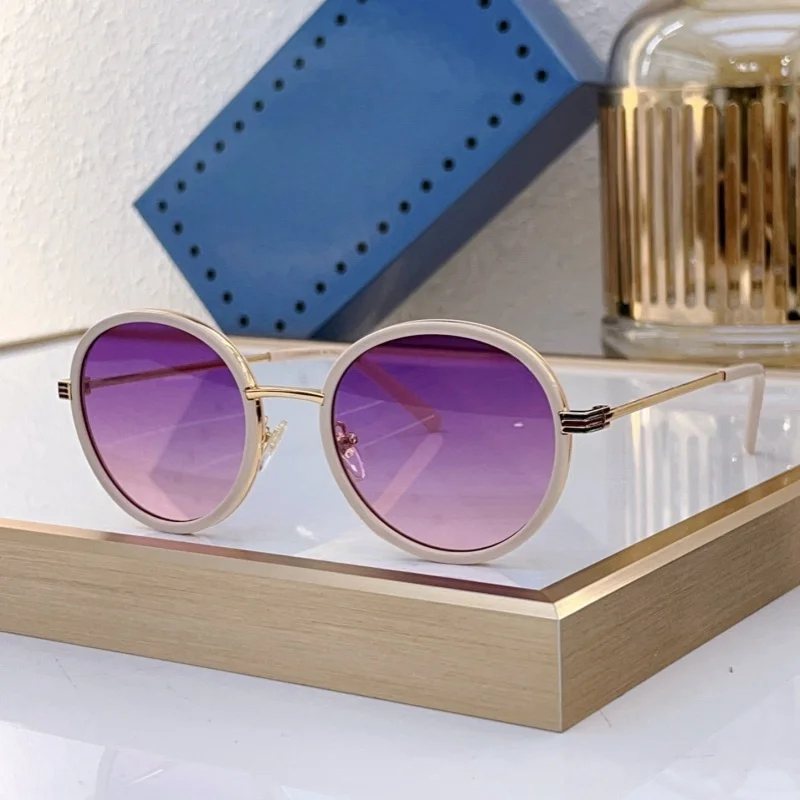 

162-High-end sunglasses men and women the same elegant style ultra-light circular small frame metal sunglasses UV400