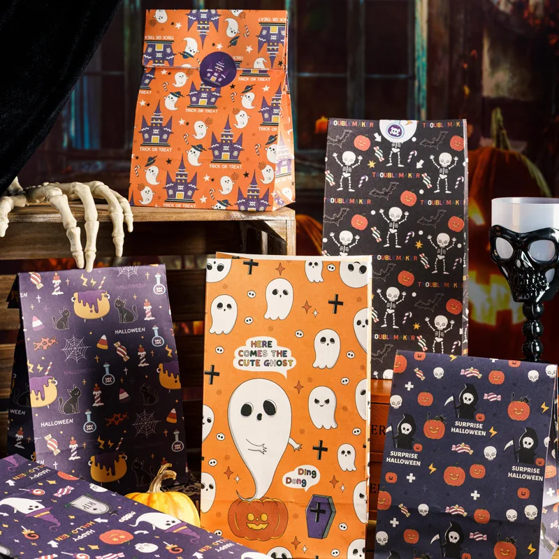 

HAPPY HALLOWEEN New Halloween flat pocket candy bags gift bags pumpkin candy paper bags cookies send stickers