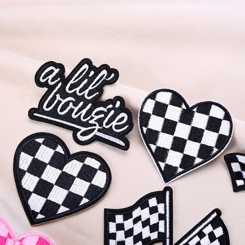 Black And White Checkered Flag Patch F1 Racing Communication Signal Embroidered Badge Stick on Clothing Accessories for Men Wome