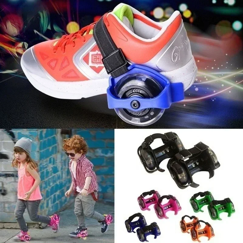 Roller Skating Wheels Roller Skating Shoes Set 1 Pcs Double Wheel Walking Shoes Wear-resistant Roller Skating Adjustable Walking Tool with Three Colored Shining Shoe Wheels