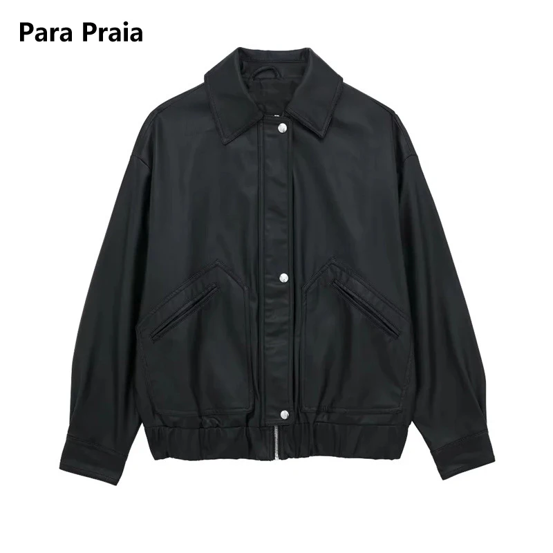 

2024 Spring Autumn Faux Leather Jacket PU Leather Jacket Women Motorcycle Biker Fashion Ladies Coats