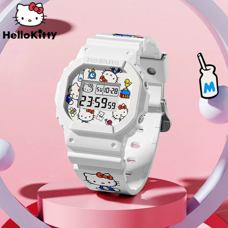 

Часы наручные Sanrio с милыми рисунками из мультфильмов, люксовые модные повседневные электронные с персонажами аниме «Hello Kitty» для девочек, подарок на день рождения