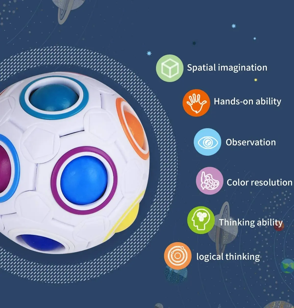 Rainbow Puzzle Ball Magic Speed Cube Ball Fun Stress Reliever Magic Ball Sensory Toys Puzzle Fidget Ball for Kids Autism Adults 5