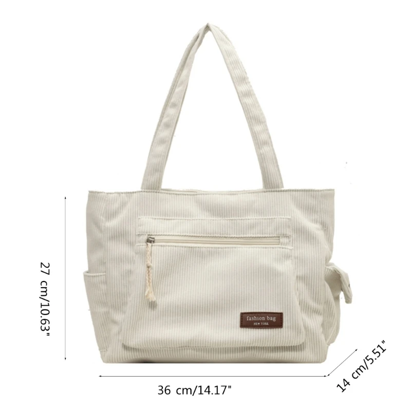 Women Shoulder Bag Large Capacity Handbag Student School Bag Corduroy Handbags E74B