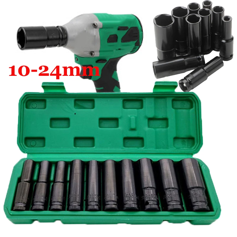 

10pcs 1/2" Drive Metric Impact Socket Sets for Air Pneumatic Universal Socket Metric Drive Deep Sockets Wrench Hand Repair Tools