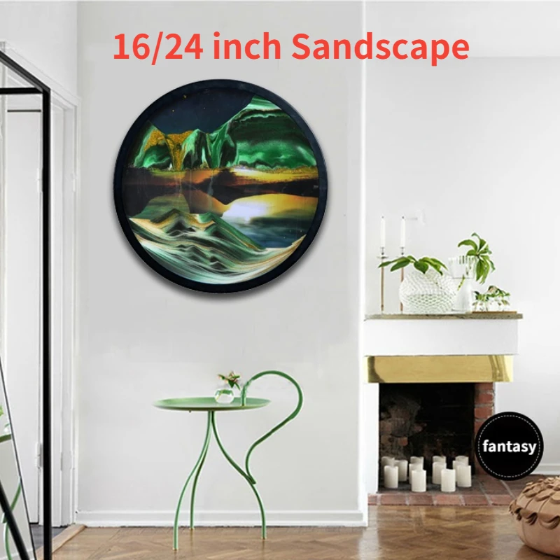 24inch Wall Hanging Moving Sand Painting Art Picture Round Glass Deep Sea  Sandscape In Motion Flowing Sand Frame Sand Painting