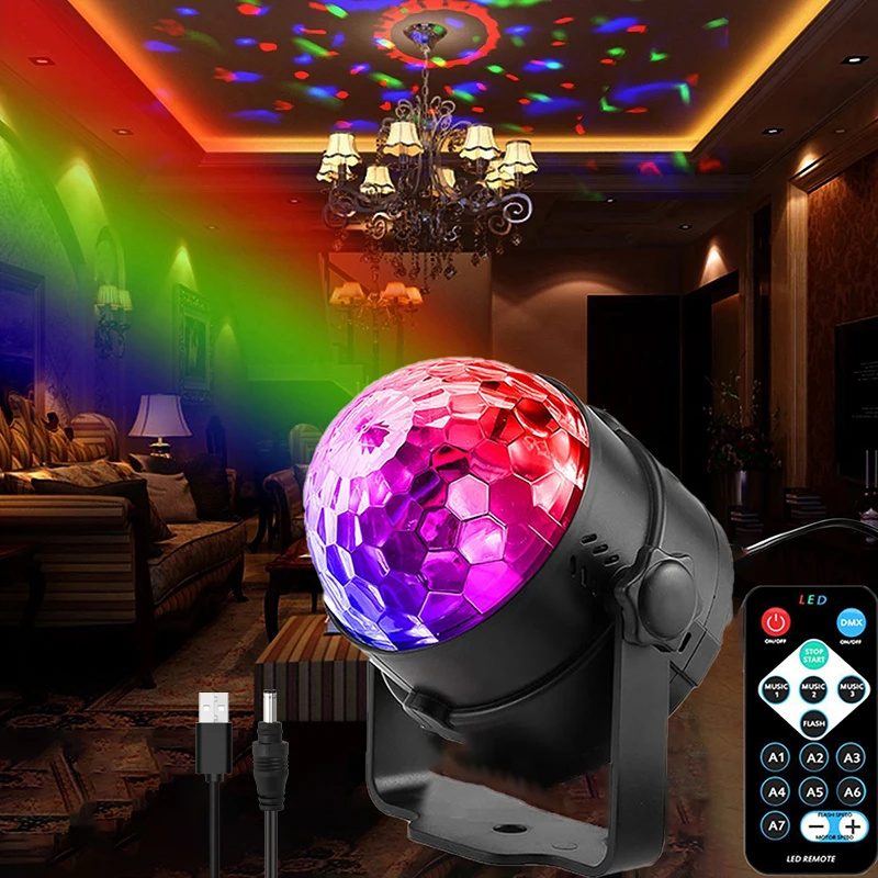 RGB Magic Ball Stage Light Led Laser Projector Lamp Sound Activated Rotating Disco Dj Party Strobe Mini Home KTV Decorative Lamp