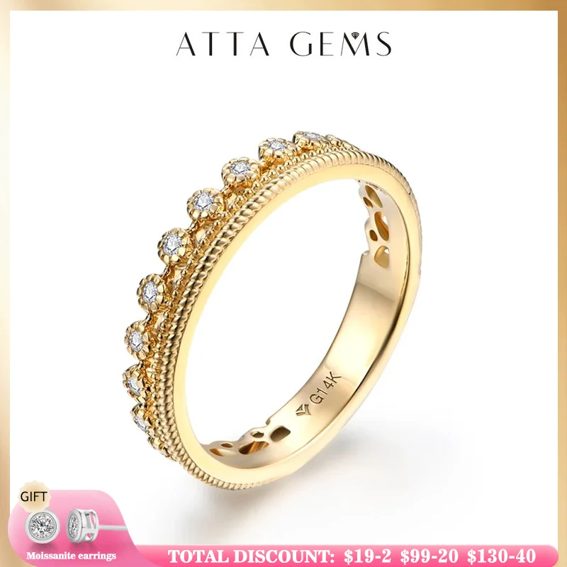 ATTAGEMS D VVS1 Color Solid 10k 14k 18k Au585 Moissanite Diamond Ring for Women White Gold Engegament Wedding Rings Fine Jewelry