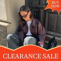 Vintage Solid Women's Pu Leather Jackets With Pockets Fashion Lapel Zipper Buttons Coats 2024 Autumn Chic Lady High Streetwear 1