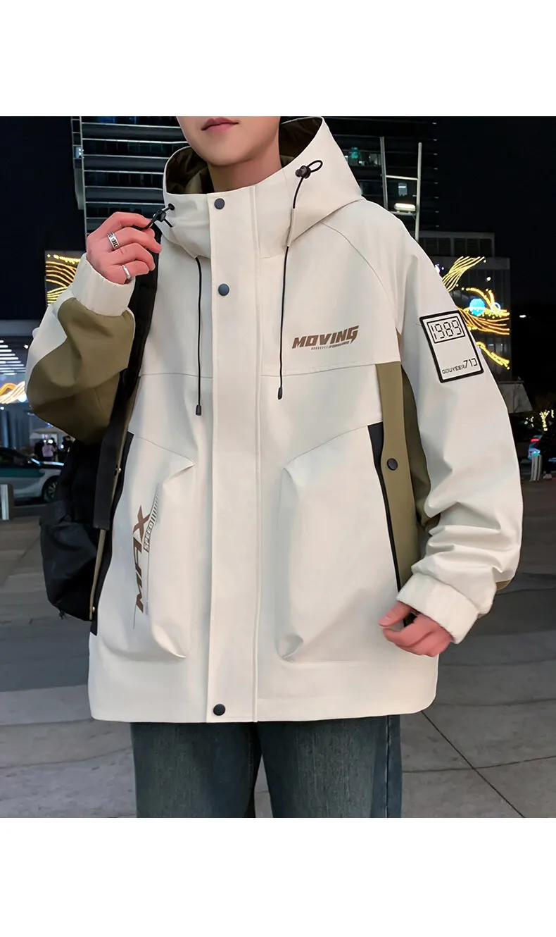 Modische Jugend-Windjacke mit Reißverschluss 2026 Frühling Herbst Lässige Herren-Kapuzenjacken Streetwear Lose Mäntel Herren Outdoor-Oberbekleidung – Detail 12