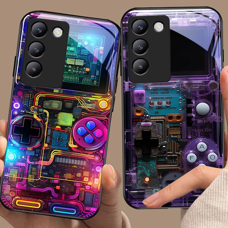 Sleek Black Tempered Glass Phone Case