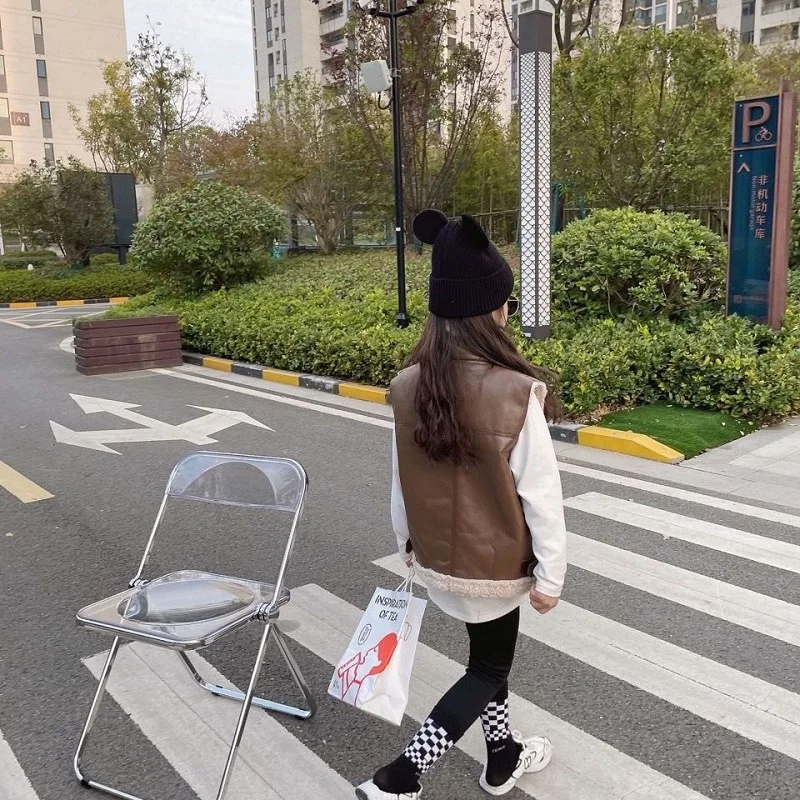 Fashion Baby Boy Girl Winter PU Leather Vest Fleece Inside Toddler Teen Child Waistcoat Outwear Warm Thick Baby Clothes 2-16Y