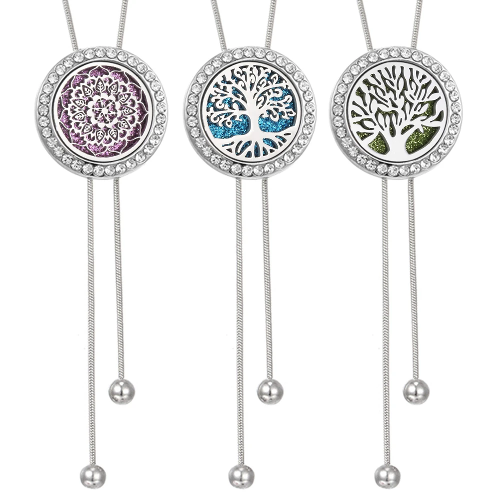 Aromatherapy Necklace Diffuser Pendant Open Locket Tassel Necklaces Tree Flower Crystal Aroma