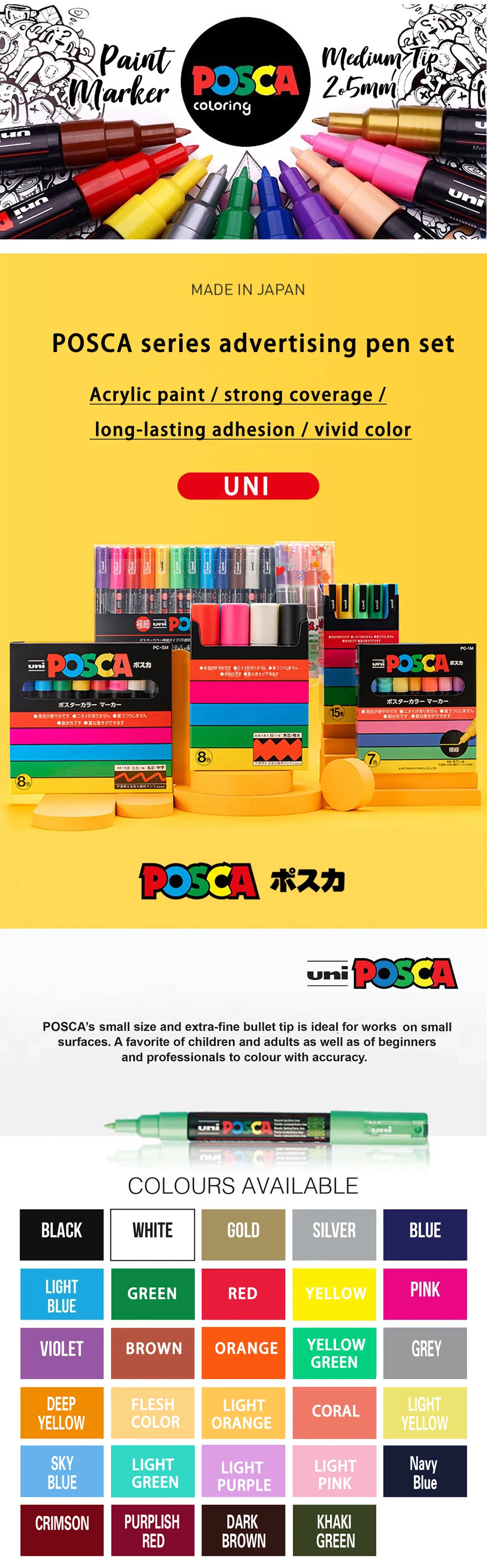 21/24 Couleurs Uni Posca Peinture Marqueur Stylo, PC-3M 5M 1M Art Peinture  Crayon pour Rock Peinture Toile Cartes DIY Dessin