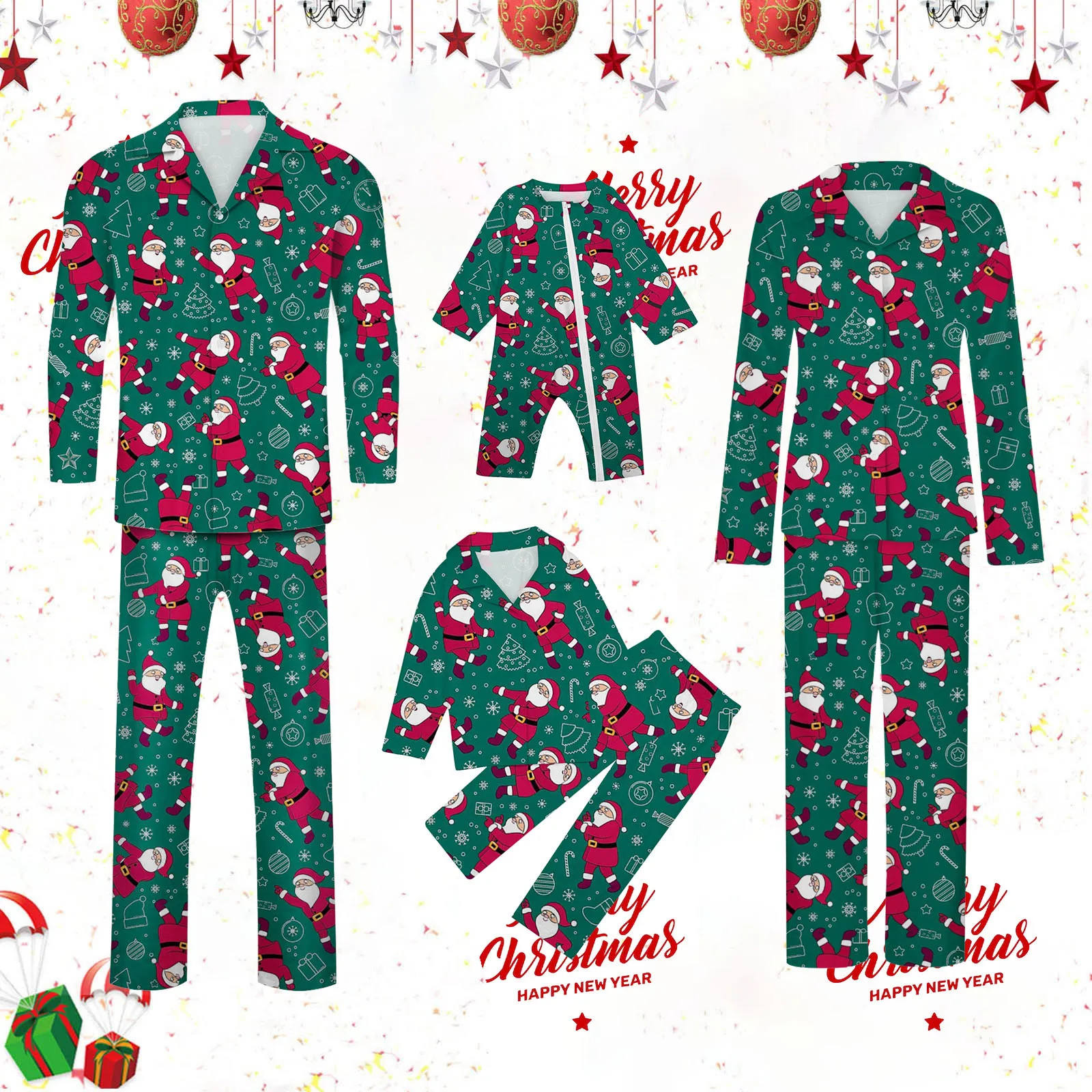 thumbnail image 2 of Conjunto de pijamas navideños a juego con estampado 3D de dibujos animados, de manga larga, para festivales, para padres e hijos, 2 of 5