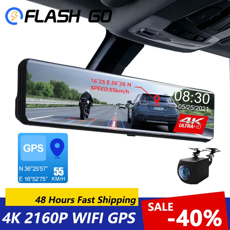 Car Dash Cam Car DVR Rear View Mirror Recorder 4K Video 12 Inch Dash Cam WIFI GPS Track Sony IMX415 Ultra HD 3840*2160P Camera for Phone App