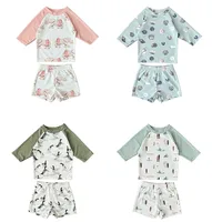 deer jonmi 2024 New Summer Baby Boys Cartoon Printed Two-piece Swimsuits Beach Vacation Sun-proof Kids Casual Swimwear Sets 1