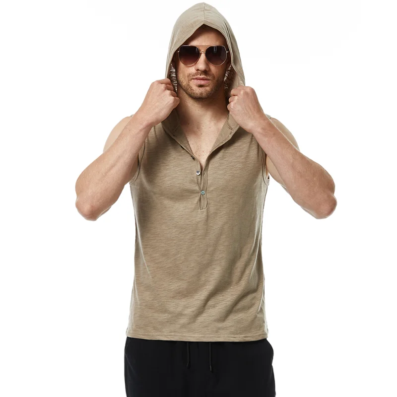

2023 Summer New Men's Hooded Casual Fashion Basic Short Sleeve Lightweight Cotton T-shirt Tank Top