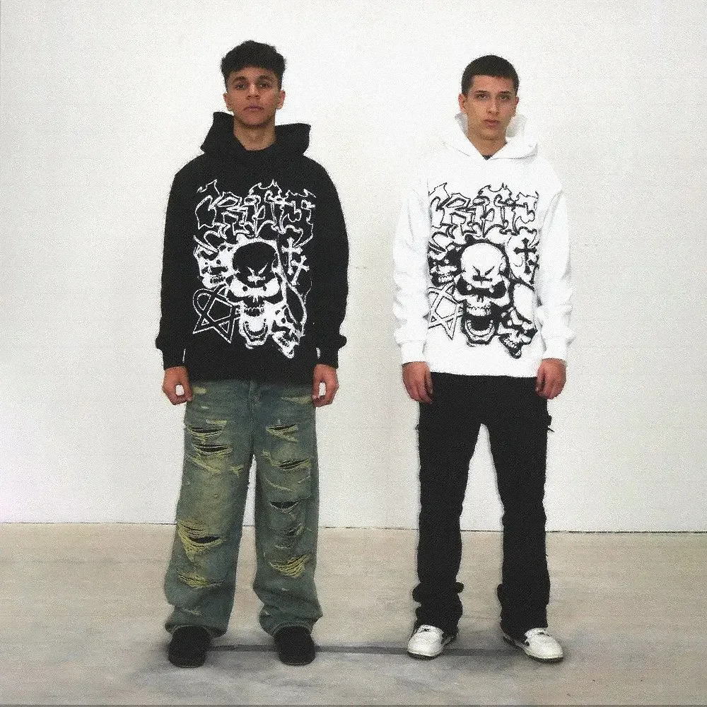 AliExpress cheapest high street white thickened plus skull print hoodie student couple popular on clothing accessories wholesale
